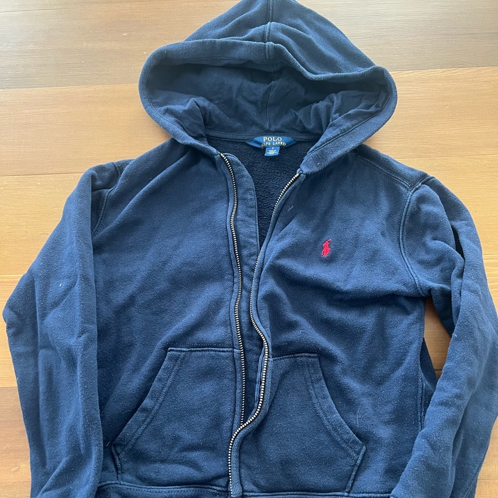 Cute navy blue jacket with hoodie by Polo Ralph Lauren Size 7.